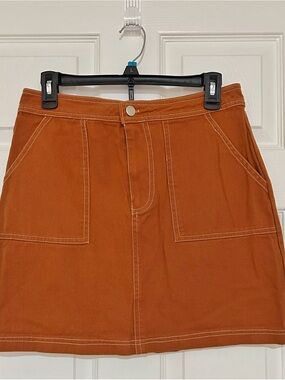 FOREVER 21 L Burnt Orange Cotton Twill A-Line Mini Skirt Retro Autumnal 70s